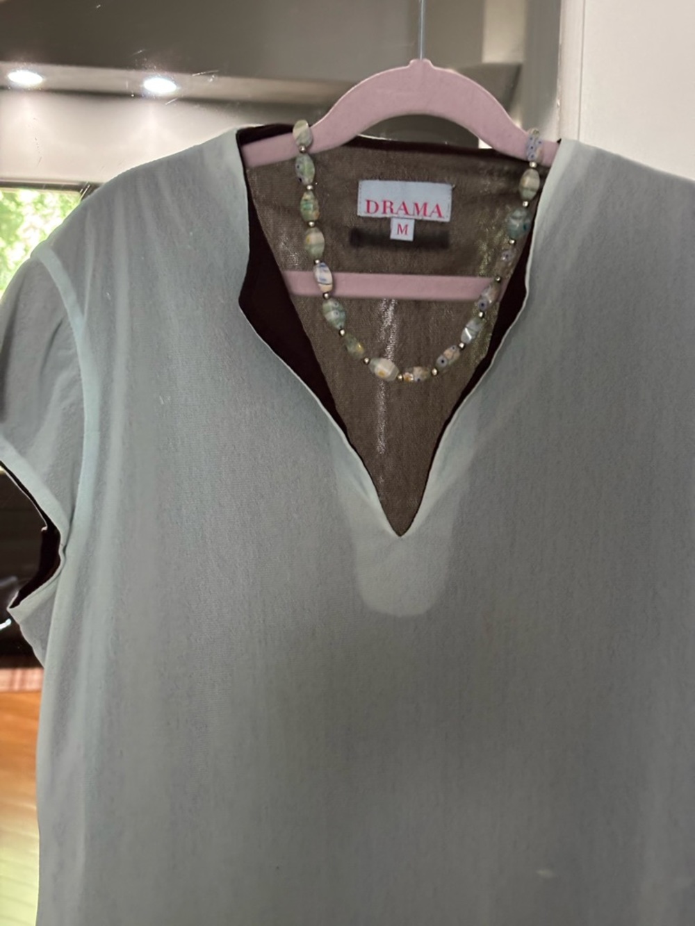 Drama Sea Glass Blu Sheer V-Neck Blouse Lightweight Top / Medium - Picture 3 of 13
